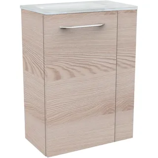 Waschtisch FACKELMANN "SBC", braun (braun, hellbraun, alaska, esche, optik), B:45cm H:61,5cm T:25cm, Glas, Holzwerkstoff, Waschtische, Waschtisch, bestehend aus Becken und Unterbau, Breite ca. 45 cm