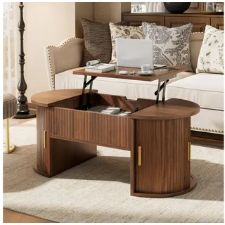 STILVORA Couchtisch höhenverstellbarer Sofatisch mit Offene Regale versteckter Stauraum (Kaffeetisch mit Höhenverstellbare Tischplatte Schiebetüren, Elegantes, modernes Design mit Retro-Charme), als Schreibtisch oder Esstisch