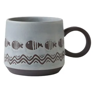 450ml Tasse Vintage Groß, Kaffeetasse Steinzeug, Tasse Retro Keramik, Genießen Sie Ihre Freizeit (Fisch winken)