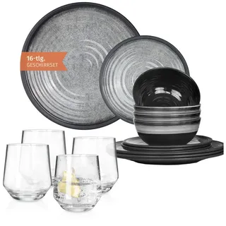 Moritz Geschirr-Set Camping Geschirr Stone Grey + Milano Wassergläsern