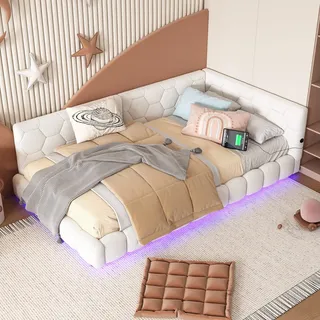 Daybett 90x200cm Schlafsofa Weiß Lattenrost USB Typ-C LED