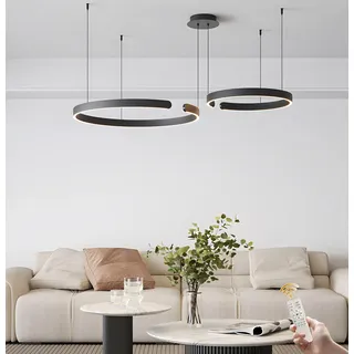 GaoHX Ringe LED Pendelleuchte, Runde Pendellampe, Hängelampe Moderne Dimmbar Pendelleuchte, Wohnzimmerlampe Ringe Hängelampe Esstisch Hängeleuchte Wohnzimmer Kronleuchter Esszimmerlampe(Nero,40+60cm)