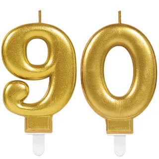 Carpeta 2X Zahlenkerzen * Zahl 90 * in Gold | 11cm x 9cm groß | 90. Deko Hochzeit Jubiläum Geburtstagskerze Kerze Geburtstag
