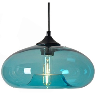 HJXDtech Bunt Glas Lampenschirm Hängelampe, Industrie Vintage Pendelleuchte E27 Loft Bar Deckenleuchte Einfache Leuchte Für Küche Schlafzimmer Wohnzimmer (Blau)