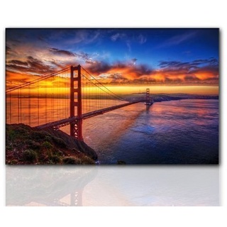 Paul Sinus Art WANDBILD (Golden Gate Bridge Sunset 70x110cm) Leinwandbild gerahmt Meer Ruhe Ausführung Kunstdruck auf Leinwand. Günstig inkl bepannung auf Rahmen