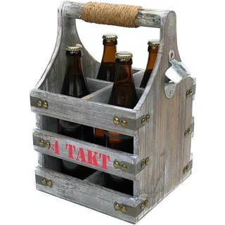 DanDiBo Ambiente DanDiBo Bierträger mit Flaschenöffner Flaschenträger 4 Takt 96034 Flaschenkorb aus Holz 4er Bier