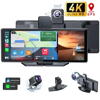 10.26 Zoll Monitor & Dashcam Kamera Carplay mit GPS, für Car Dashcam 1600*1600 HD, WLAN (Wi-Fi), Android Auto, Sprachsteuerung, GPS-Navigation