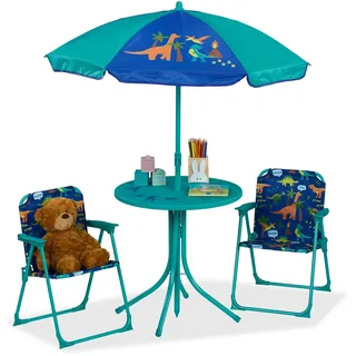 Relaxdays Kindersitzgruppe mit Schirm Blau,Orange,Türkis