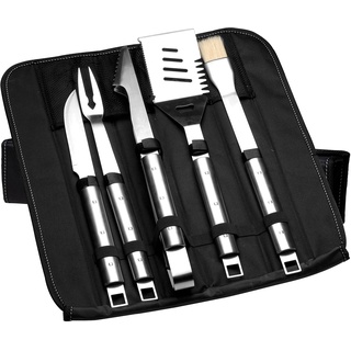 BergHoff Essentials Barbecue Set 6-teilig (Grillwerkzeug mit Falttasche, BBQ Set inkl. Grillgabel, Messer, Marinierpinsel, Zange, Pfannenwender, Geschenkidee für Männer / Grillen) 1108187