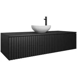 Easy4You Unterschrank Lara 120 cm Schwarz Hängeschrank Badschrank Badezimmerschrank mit Schublade - Geriffelte Front