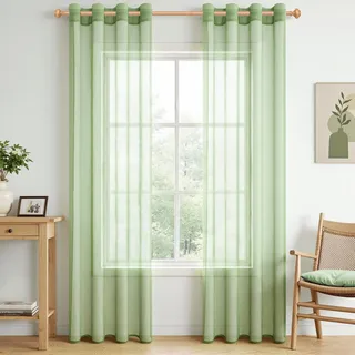 CUTEWIND Schlafzimmer Gardinen und Vorhänge Wohnzimmer Modern 2er Set, Vorhang Kinderzimmer Grün Durchsichtig, Stores Gardinen mit Ösen Transparent Ösenvorhang 245 cm Lang 140 cm Breit
