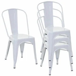 4er-Set Bistrostuhl HWC-A73, Stuhl Stapelstuhl, Metall Industriedesign, weiß