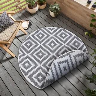 OTTO home Teppich OTTO HOME "Ronda Wendeteppich", grau (grau, creme), H:5mm Ø:120cm, Kunstfaser, Teppiche, Teppich, Sisal-Optik, Flachgewebe, In- und Outdoor, geometrisches Boho Design