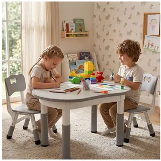 TLGREEN Kindertisch Kindersitzgruppe Höhenverstellbar, Maltisch Kinder Tisch Stuhl Set (Kindertisch und Stuhlset für Essen Spielen), Maltisch für Klassenzimmer Kindergärten grau