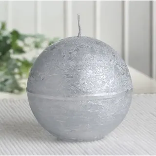 Rustik-Kugelkerze, 8 cm Ø, Silber-metallic