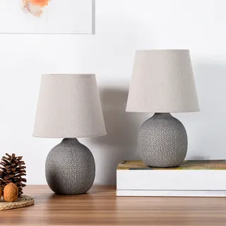 2er Set Boho Nachttischlampen Braun Beige 29 cm Ethno Tischlampen Vintage Stil