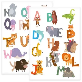 GRAVURZEILE Wandtattoo - Tier Alphabet Design - Wandtattoo zum Alphabet lernen - Kinderzimmer weiß