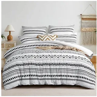 RUIKASI Bettwäsche Boho Muster Mikrofaser Grau 200 x 220 cm + 80 x 80 cm