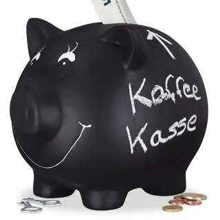 Relaxdays 2 x Sparschwein zum Beschriften schwarz