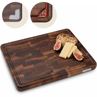Deleca Schneidebrett Walnuss Nussbaum Stirnholz - Hackblock, Tranchierbrett, Fleischbrett, Küchenbrett, Saftrille, Rutschfest, Extra dick - 43x33x... - Braun