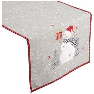 texpot Tischdecke mit Stickerei Schneemann Winter Weihnachten, bestickt grau rechteckig - 40 cm x 85 cm