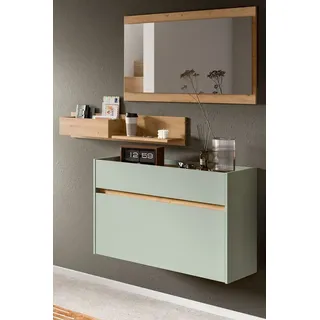 Inn.Furn Garderoben-Set Borga, (Flurgarderobe in Salbei und Eiche Artisan, Set 3-teilig, 140 x 197 cm), mit großem Spiegel und Schuhkipper grün