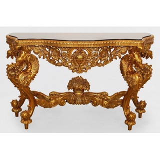 Casa Padrino Luxus Barock Konsole Gold / Schwarz - Handgefertigter Massivholz Konsolentisch mit edlen Verzierungen und Marmorplatte - Barock Möbel