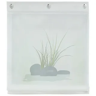 Joyswahl Raffrollo Zoe Voile Rollo mit Naturmotiv im Landhausstil, mit Hakenaufhängung, ohneBohren, Am Fensterrahmen einhängen, Höhe verstellbar, Gräsermotiv, transparent und lichtdurchlässig für Küche und Balkon weiß 120 cm x 140 cm