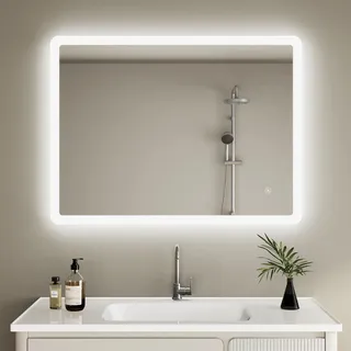 IMPTS Badspiegel mit Beleuchtung 100x60cm LED Badezimmerspiegel Dimmbar | Spiegel Bad mit Licht 6500K, Badezimmer Lichtspiegel Wandspiegel mit Touch-Schalter, IP44 Wasserdicht