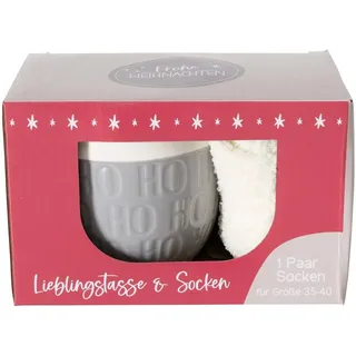 Boltze Home Jumbo-Tasse mit Weihnachtsmotiv HOHO, 600 ml, Farbe:Grau
