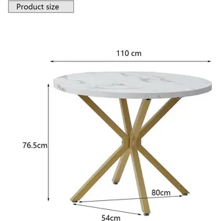 LuxusKollektion Esstisch Esstisch Rund Küchentisch MDF Platte Metallbeine Esszimmer Weiß gold (1-St) bunt
