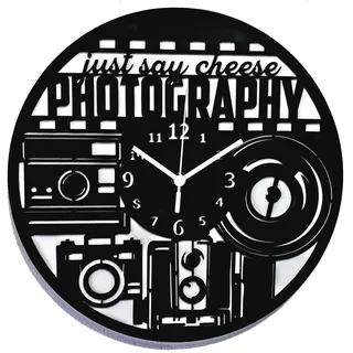 Instant Karma Clocks Wanduhr Fotografie Kamera Studio Wandbehang für Fotografen Videographen Ø30cm, Schwarz, Holz, Fotografia2 Nero