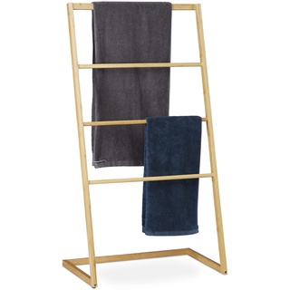 Relaxdays Handtuchhalter stehend aus Bambus, 4 Sprossen, für Handtücher & Kleidungsstücke, HxBxT 110 x 60 x 35 cm, Natur
