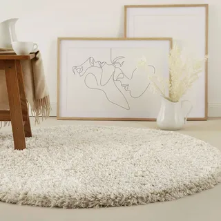 Homie Living Hochflor-Teppich HOMIE LIVING "Matteo HL-0961", beige (beige, beige), H:50mm Ø:80cm, Polyester, Teppiche, 100% recyceltem PET, Langflor, Shaggy, Wohnzimmer