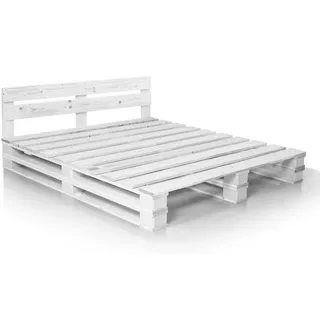 Palettenbett Holzbett Bett PALETTI DUO + Kopfteil Fichte weiß massiv 160x200 cm