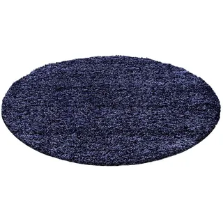 Stilvoll Günstig Hochflor-Teppich für Wohnzimmer und Schlafzimmer Unicolor - Einfarbig, Rund, Höhe: 30 mm blau Rund | 200 cm x 200 cm x 30 mm