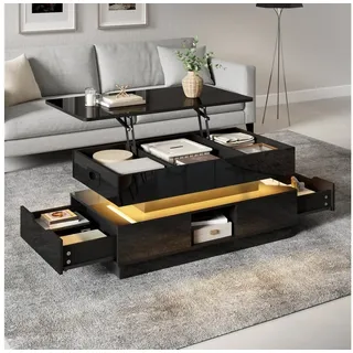 STILVORA Couchtisch höhenverstellbar Wohnzimmertisch Sofatisch mit Stauraum (Hochglänzender Couchtisch, höhenverstellbar, LED-Beleuchtung, modern, mit Lift-Top, Schubladen, offener Stauraum, MDF-Material), Viel Stauraum, Integrierte Steckdose, LED-Lichtleiste