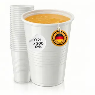 LogiPack GeRo 200 Stück Trinkbecher | Eichstrich 0,2l | Plastikbecher Bierbecher Einwegbecher aus Kunststoff PP (Polypropylen), weiß | Ausschankbecher