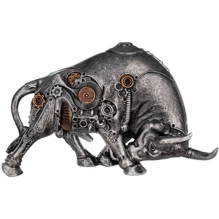 Brillibrum Dekofigur Zahnrad Design Steampunk Bulle Deko Skulptur aus Polyresin Dekofigur Industrial Style Silber Statue ausgefallenes Kunstobjekt Wohnzimmerdeko Kunst