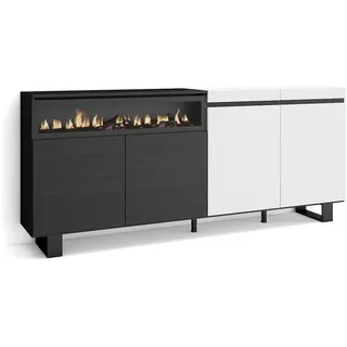 SKRAUT HOME Sideboard, Anrichte, Schrank, Küche, Schrank, Flur, 200x35x87cm, 4 Türen, Elektrischer Kamin, Industriedesign, Moderner Stil, Schwarz und weiß _ 58_4