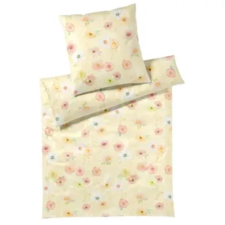 ELEGANTE Bettwäsche Blumen Gelb 135 x 200 cm + 80 x 80 cm