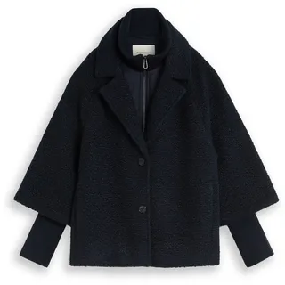 Tom Tailor Damen Cosy Cape Jacke im 2-in-1-Look, blau, Uni, Gr. XS