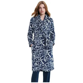 Vamp Damenbademantel VAMP lingerie, Polyester, Schalkragen, Gürtel, Damen Bademantel Morgenmantel ca.110cm Schalkragen Fleece Blumen blau 40 (Herstellergröße L)