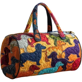 Hippie Van Quilted Duffle Bag – Boho Wochenendtasche - Bus Design Handliche Reisetasche Damen Weekender Sporttasche Handgepäck mit Stickerei für Urlaub & Party - Einheitsgröße