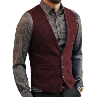 Neil Melody Herren Wolle Herringbone Tweed Lässig Weste Business Anzug Weste Slim-Fit - XL