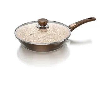 Genius Pfannen-Set Genius Cerafit Granit Pfanne Ø28 mit Glasdeckel Keramikpfanne, Edelstahl; Keramik braun