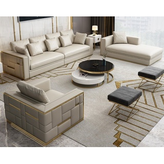 JVmoebel Sofa Design Luxus Sofagarnitur Leder Polster Möbel Set Garnituren beige