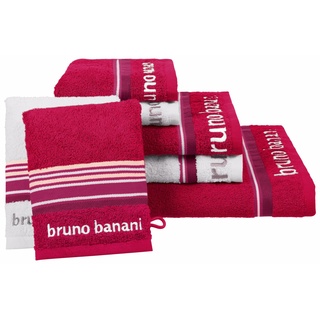 Handtuch Set BRUNO BANANI "Maja" Handtuch-Sets Gr. 7 tlg., pink (magenta, weiß) Handtücher Badetücher Handtuchset mit Bordüre und Markenlogo, 7 teiliges Set, 100% Baumwolle