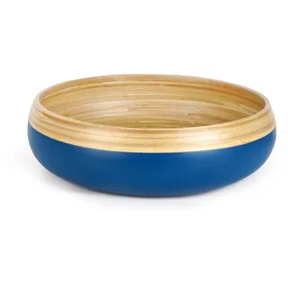 Jungle Culture® Große Bambus-Obstschale • Umweltfreundliche Salat-Servierschalen aus Holz • Stilvolle handgefertigte Obst- oder Salatschüssel in Blau • Brotkorb aus Holz für die Küche •