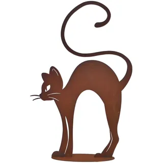 Katze Metall Edelrost Katzen Deko Garten Tier Figur Skulptur Statue Kater Platte